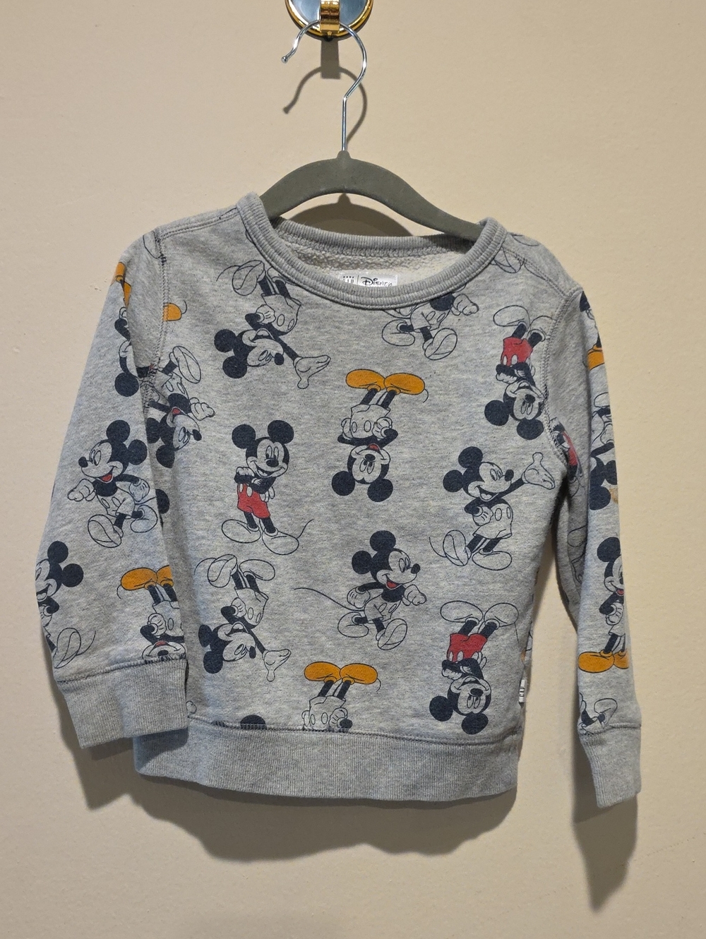 GAP Grey Mickey Mouse Allover Graphic Sweatshirt with Yellow & Red Accents